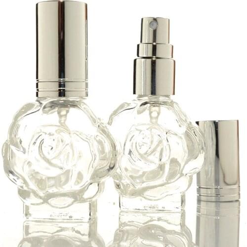 12ML Reusable Perfume Atomizer Liquid Dispenser Fine Mist Spray Glass Perfume Bottle Rose-shaped Empty Cosmetic Containers