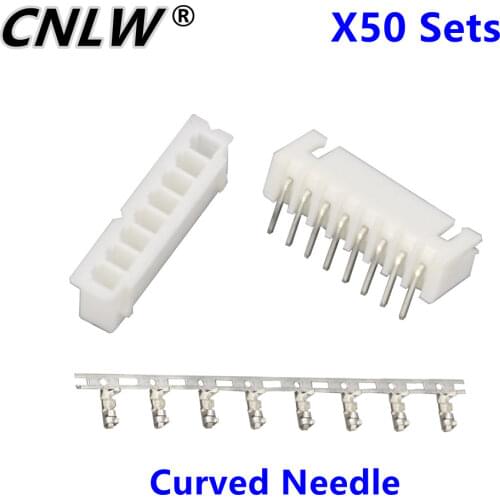 50 Sets/Kit XH2.54-8P 8 Pin Curved Needle Spacing 2.54mm Connectors Male and Female Plug + Terminals