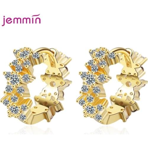 925 Sterling Silver Cute Gold Crystal Earrings For Women Girls Wedding Trendy 2021 Fashion Jewelry Valentines Day Gift Wholesale