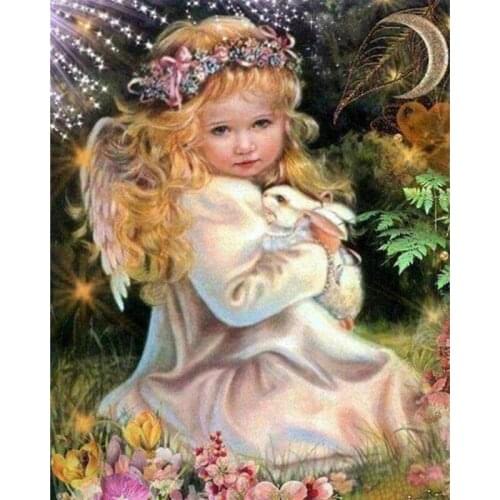 Full DIY 5D Diamond Painting Cross Stitch Young Angel Hug Rabbit Diamond Embroidery Patterns rhinestones Diamond Mosaic KBL