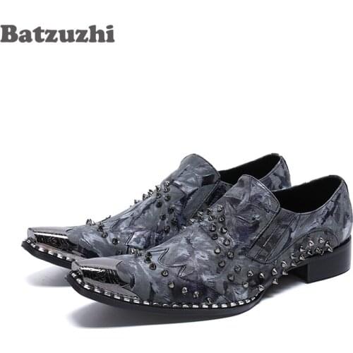 Batzuzhi Japanese Type Men Shoes Metal Toe Formal Leather Dress Shoes with Rivets Zapatos Hombre Party and Wedding Shoes Men