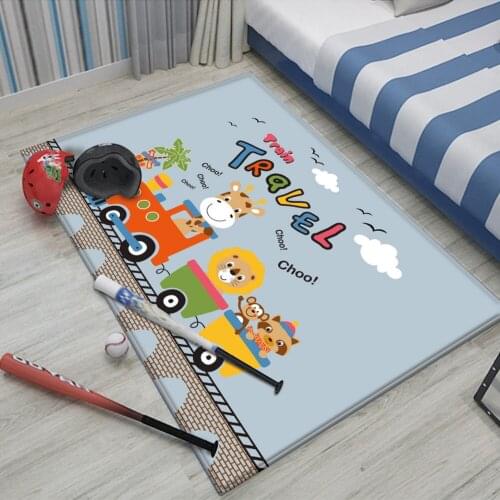 Children Carpet Non-Slip Children Safety Flannel Cat Carpet Cute Animal Train Pattern Baby Print Mat Play Hand Carpet Baby