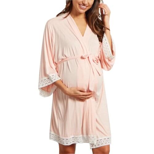 Pregnant Womens Long Sleeping Dress Nightgown Ruffles Sleeve Lace Maternity Nightdress Elegant Vintage Nightgowns Home Dress