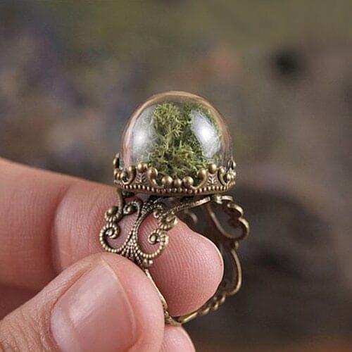 3PCS Green moss ring Botanical ring Natural Dandelion ring Plant ring Dried moss jewelry Gift for her