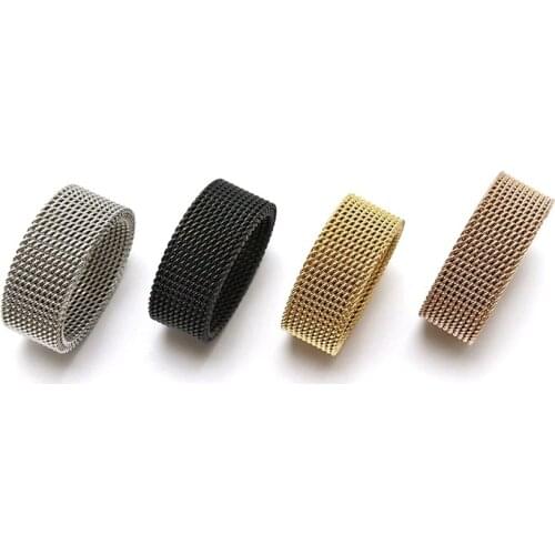 6MM/8MM Braided Elastic Mesh Ring for Men Woman Stainless Steel Watchband Mens Rings Fashion Simple Anniversary Jewelry