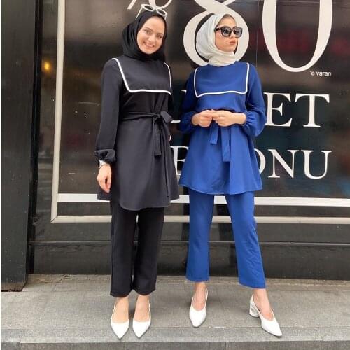 2PCS Sets Muslim Suits Women Abaya Turkish Islamic Clothing Ethnic Tops Pants Casual Dress Blouse Arab Jilbab Kaftan Robe Gown