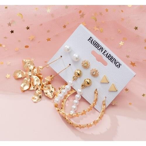 Korean Fashion Acrylic Womens Earrings Set Fashion Party Geometric Hoop Pearl Pendant Earrings 2021 trend Womens Jewelry