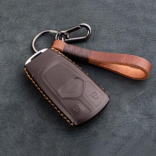 Retro Brown Leather Smart Key Cover FOB Shell For Audi A4 A5 S4 S5 B9 8W Q7 4M Q5 TT TTS RS Coupe Roadster 2017 2018