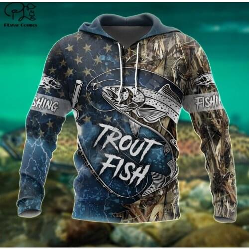 PLstar Cosmos Trout Fishing Fashion Mens Sweatshirt Beautiful Funny Animal 3D Print Harajuku Jacket Casual Hoodie F14