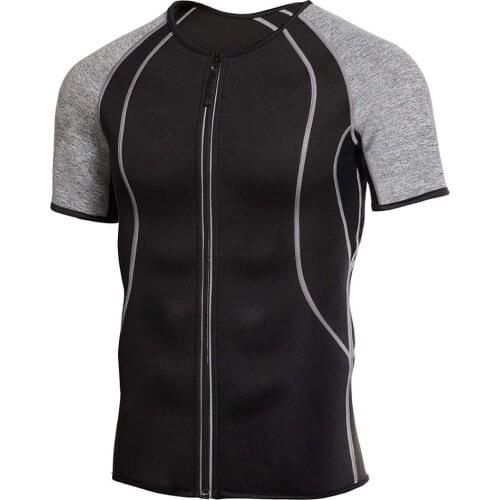 Mens Waist Trainer Shirt Hot Sweat Tops Neoprene Sauna Suit with Zipper Workout Body Shaper for Weight Loss Tummy Fat Burning
