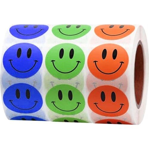 Smiley face sadhesive ticker yellow orange green blue brown smile sticker teacher reward sticker for kids boy girls toys