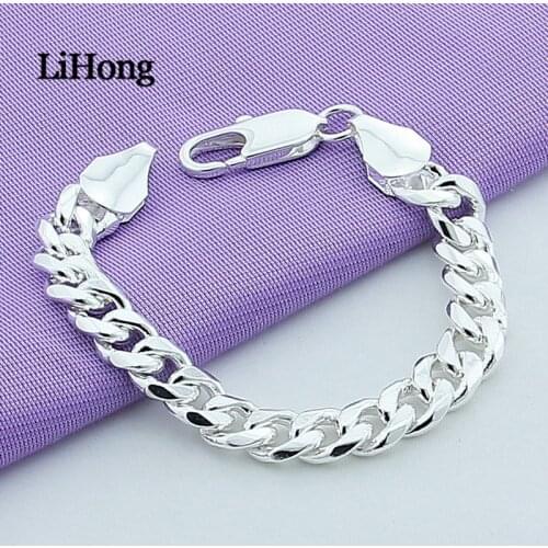 New 925 Sterling Silver Bracelet 10mm Sideways Bracelet Charm Jewelry Mens Bracelet Wedding Wedding Jewelry Gift