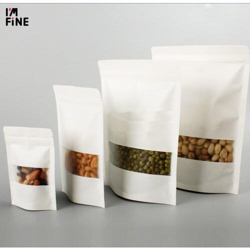 50pcs White Paper Frosted Window Bag Stand up Coffee Chocolate Packaging Ziplock Bag Paper White Heat Sealing Pouch