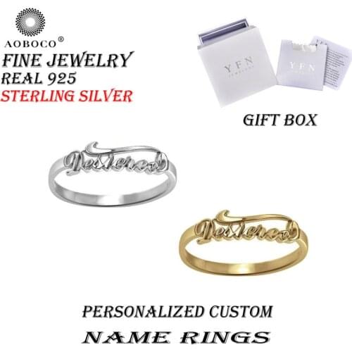 Personalized Rings AOBOCO Brand Fine Jewelry Custom Script Letter Name Rings With Gift Box 925 Sterling Silver