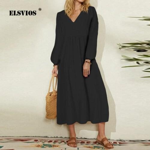 Cotton Linen Solid Color Casual Long Dress 2021 Spring New Womens Lantern Sleeve Dress Elegant Retro Fashion Party Dresses 3XL