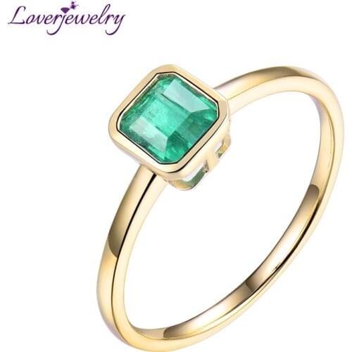 Valentines Day Gift Classic Rings For Women 18K Au750 Yellow Gold Rectangle Natural Emerald Engagement Young Lady Ring In Stock