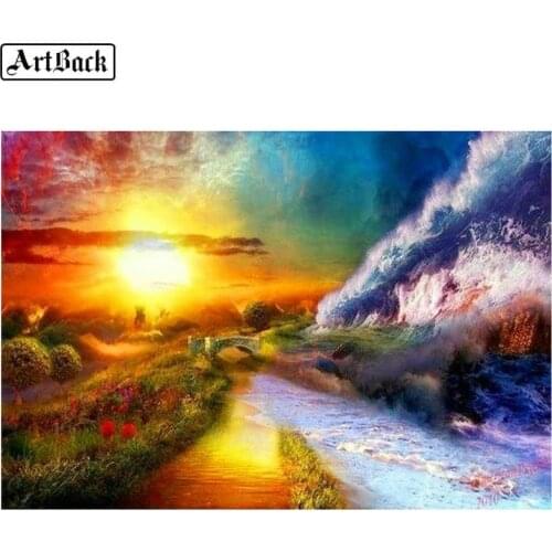 Full square scenery 5d diamond painting wave sunset pattern 3d round diy mosaic stick diamond embroidered wall sticker