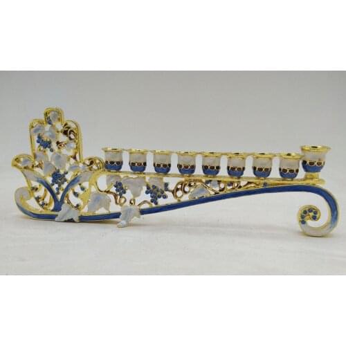 Hand Painted Enamel Floral Hanukkah Menorah Candlestick 9 Branch Candelabra Embellished with Crystals Home Decor