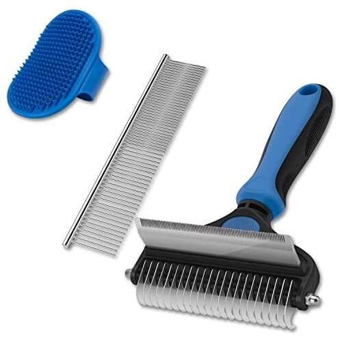 Dog Brush and Cat Brush, 2 in 1 Pet Undercoat Rake Grooming Tool , Mats & Tangles , Dogs & Cats' Long & Short Hair Remover