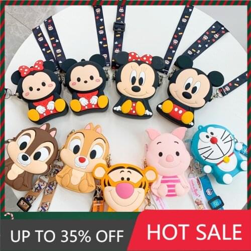 Disney Mickey Mouse Silicone Coin Purse Cartoon Winnie The Pooh Figure Piglet Anime Tiger Chip and Dale Shoulder Bag Kid Gift