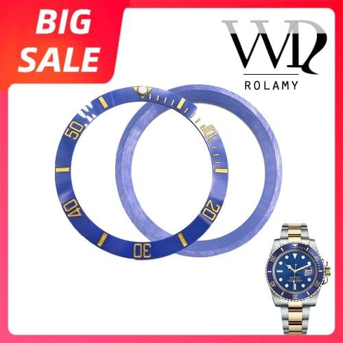 Rolamy Top Replacement Blue With Gold Writings Ceramic Watch Bezel 38mm Insert made for Rolex Submariner GMT 40mm 116610 LN