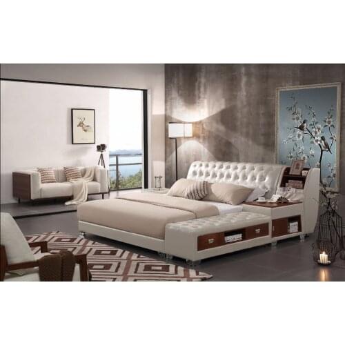 Real Genuine leather bed frame Modern Soft Beds with storage Home Bedroom Furniture cama muebles de dormitorio / camas quarto