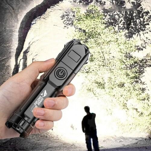 LED Flashlight Portable ABS Strong Light Focusing Light Rechargeable Built-in Battery Outdoor Camping Fishing Lighting Tools
