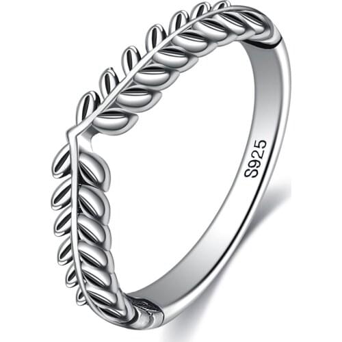 ZEMIOR Genuine 925 Sterling Silver Classic Stackable Vintage Lucky Tree Leaf Finger Ring For Women Anniversary Fine Jewelry Gift