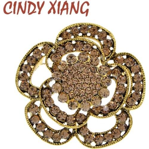 CINDY XIANG New Rhinestone Brooch Pin For Women Antique Gold Silver Color Vintage Crystal Round Flower Lapel Scarf Jewelry Gifts
