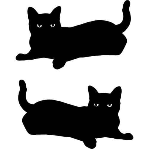 12.7*7.6CM 1Pair Pet Cat Car Rearview Mirror Decorative Cartoon Stickers Car Accessories Black/Silver C4-0409