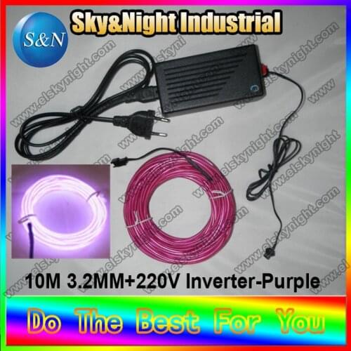 Ten Colors 10M Flexible Neon Light Glow EL Wire Rope With 220v Inverter For Car Party decoration+ Free Shipping