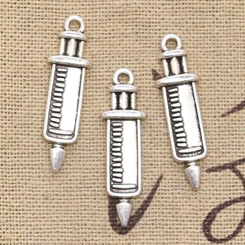 15pcs Charms Doctor Syringe 30x9mm Antique Making Pendant fit,Vintage Tibetan Silver color,DIY Handmade Jewelry