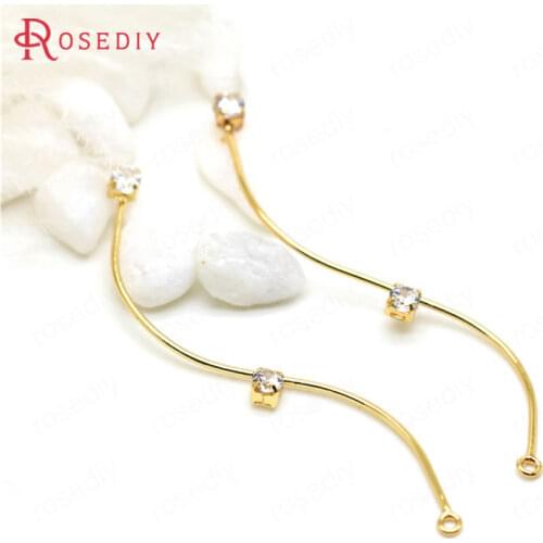 33997)6PCS 48MM 52MM Zircon 4MM 24K Gold Color Brass S Shape Connect Charms High Quality Diy Jewelry Findings Accessories