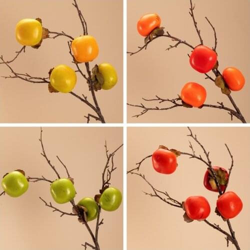 4 Heads Persimmon Tree Branches Fake Fruit Chinese Style Home Ornaments Wedding Ceiling Artificial Fruits decoration