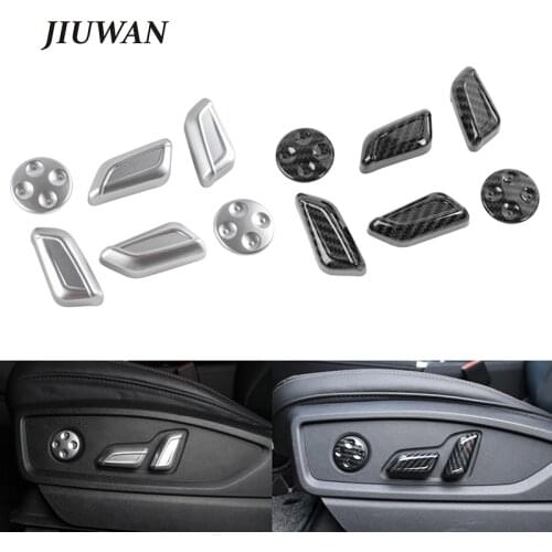 6 Pcs/Set ABS Chrome Silver/Carbon Striation Car Inner Seat Adjustment Button Switch Cover Decoration Trim Fit For Audi Q5 2018
