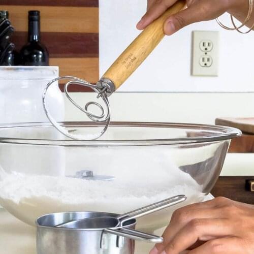9 Inch Stainless Steel Danish Dough Whisk with Wood Handle Portable Kitchen Baking Tool JW