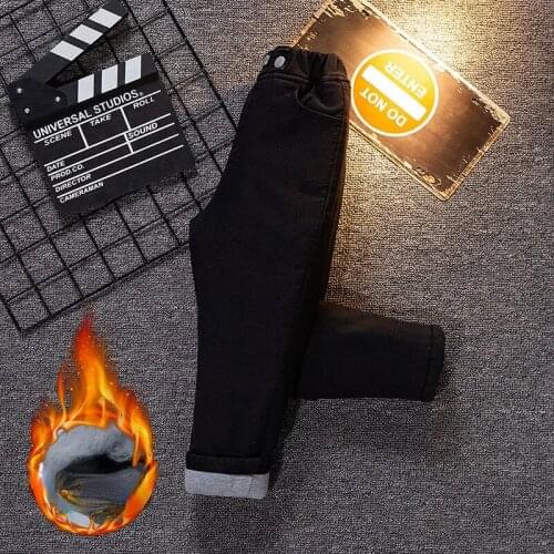 Kids Girls Winter Fashion Solid Thicken Casual Warm Long Denim Pants Children Clothing Korean Loose Straight Jeans Trousers Q33