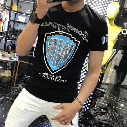 T-Shirt Men Summer Hot Diamond Letters Tees Oversized Round Neck Printed Cotton Fashion Slim Sweatshirt Suitable For Spring Tops