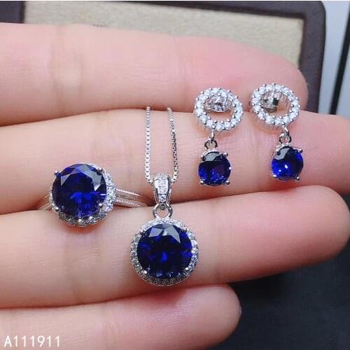 KJJEAXCMY fine jewelry 925 sterling silver inlaid Natural sapphire Necklace Ring Earring fashion female Suit Support exquisite