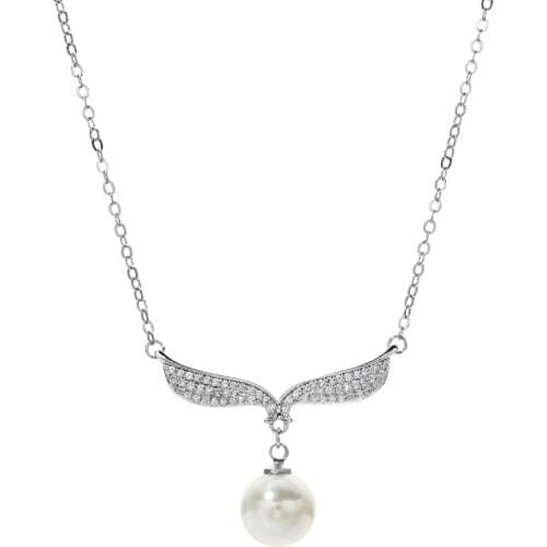 Korean fashion temperament angel wings pearl zircon pendant women/girl innocent romantic jewelry gift D-040