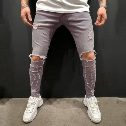 Spring and Autumn Hot Sale hip hop Men slim Jeans Solid Color Washed Distressed hole Jeans Male Pencil Pants men Denim trousers