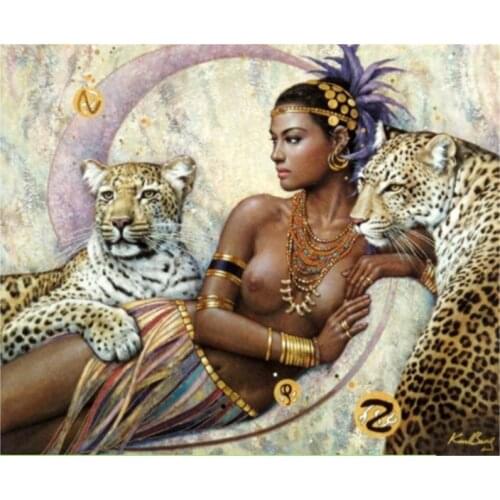 2019 New DIY Diamond Painting Cross Stitch Kit square/round Painting The Beauty Girl And The Leopard diamond embroidery for gift