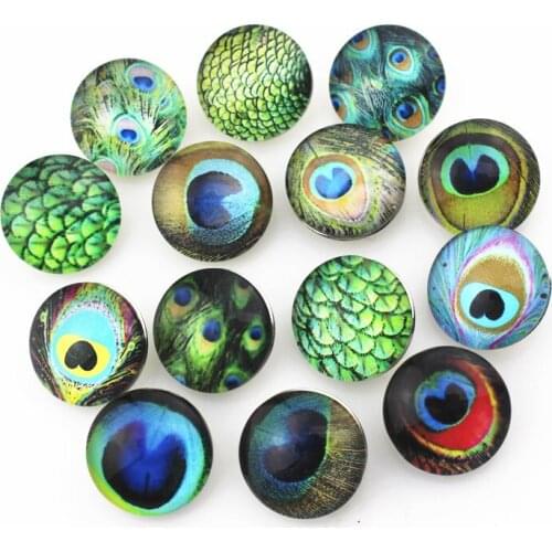 New Arrive 12pcs/lot glass animal 18mm snap buttons peacock feathers leather clasp snap button bracelet snap Bangles jewelry