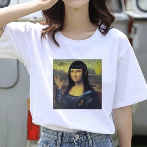 New summer spoof Mona Lisa Printing T-Shirts Women aesthetics funny Tshirts Summer Top Streetwear Female Clothes