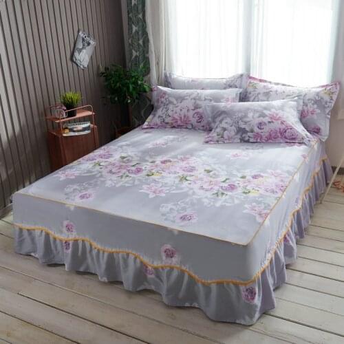 2019 new products Pure cotton Bed spread Fitted Sheet Pillowcases Cotton 2/3pcs Ruffle hem Lace Bedding