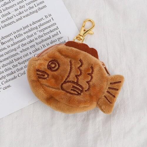 New Japan Cute Plush Snapper Fish Doll Coin Purse Wrist Bag Mini Cute Zipper Girl Coin Wallet Cable Headset Bag
