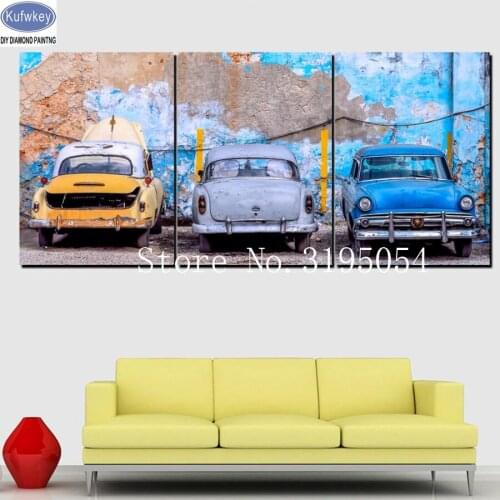 Full Diamond Painting 3 pcs cross stitch 5d diy Diamond Mosaic bead embroidery Pattern three cars truck Pictures home Decor art