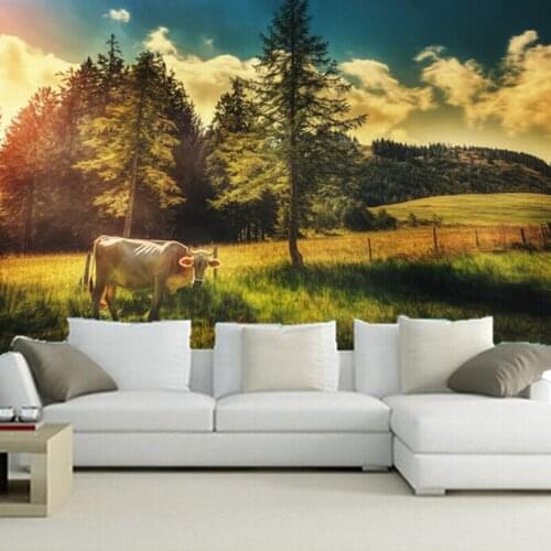Custom papel DE parede infantil, Fields Cow Trees Animals Nature wallpapers for living room bedroom TV wall bedroom wallpaer