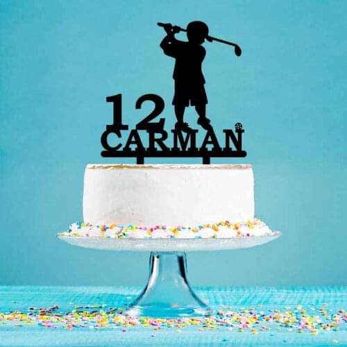 Custom Name Age Cool Boy Play Golf Silhouettes Cake Topper For Kids Birthday Party Cake Decoration Toppers YC116