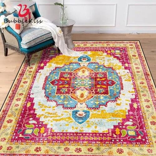Bubble Kiss Ethnic Style Carpet Non-Slip Gold Flower Pattern Carpets for Living Room Home Bedroom Bedside Area Rugs 2020 New